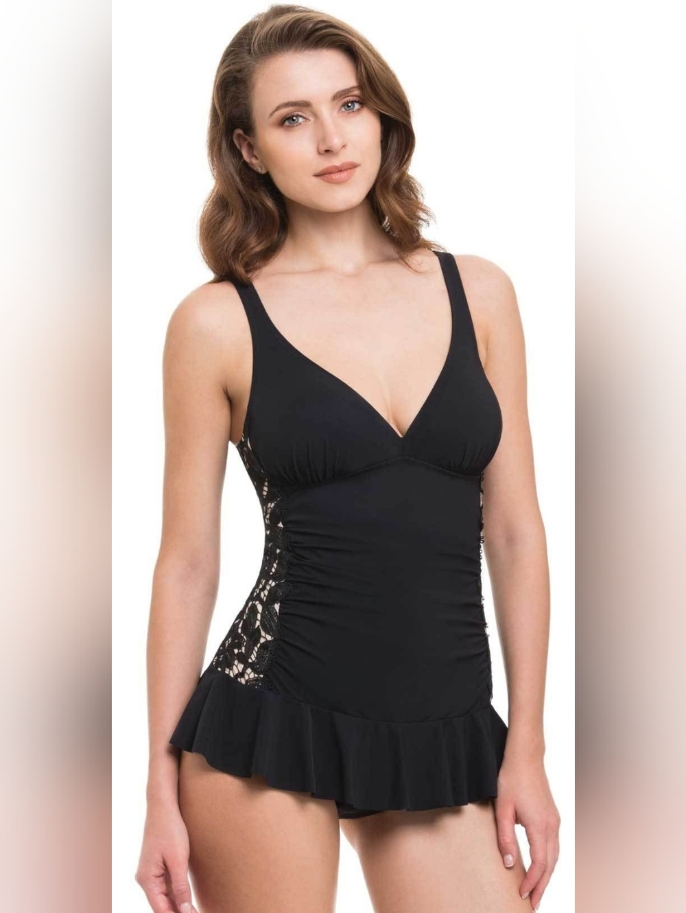 Profile by Gottex-Women's Swimsuit 8D  Allure Skirted One Piece In Black  Lace